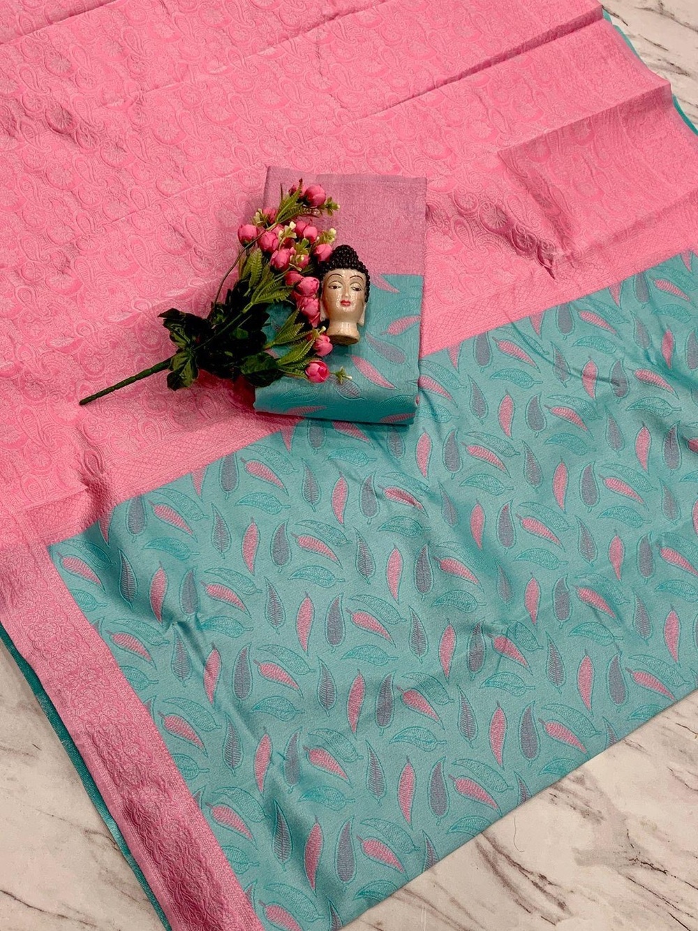 Pink and Teal Women's Scarf - Elegant Printed Accessory